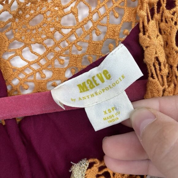 Anthropologie MAEVE Meredith Midi Dress Size XSP Embroidered Metallic Peasant - Picture 6 of 16